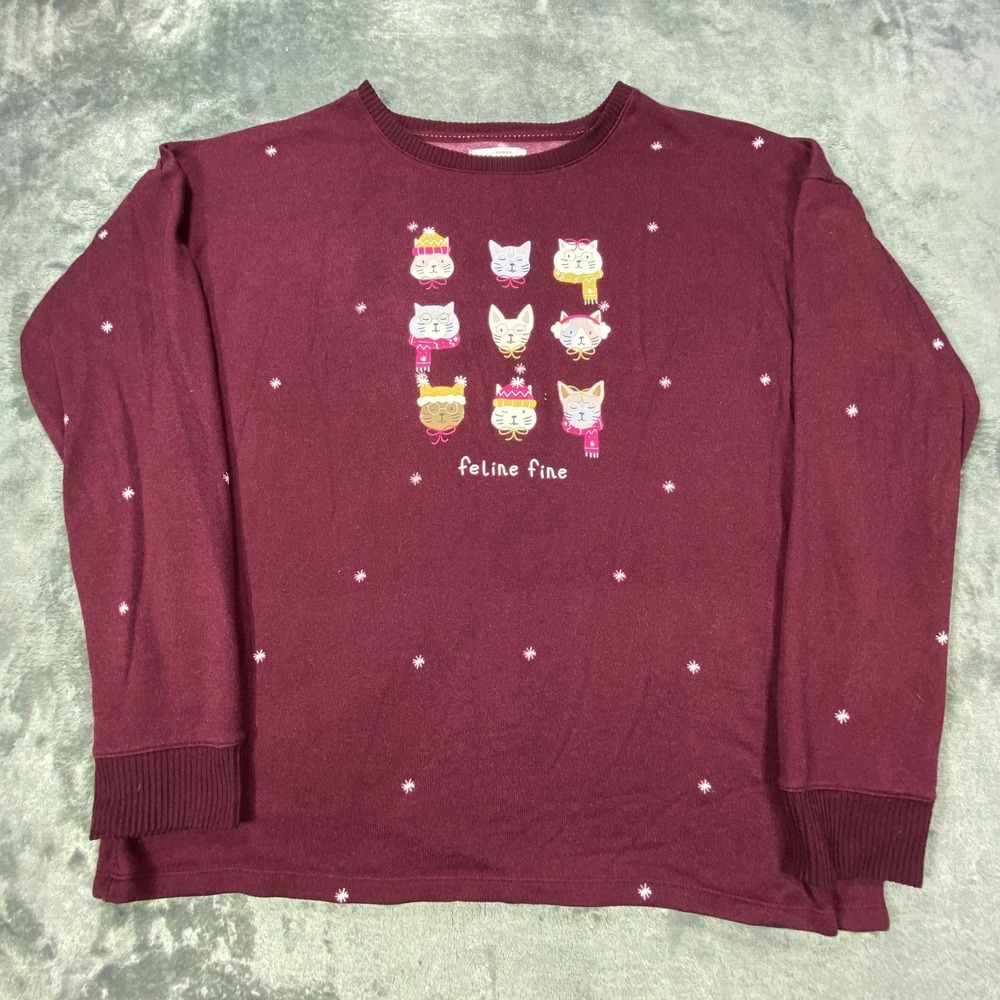 LC Lauren Conrad Womens Large Red Cat Lounge Pajama Pullover Sweater Feline Fine